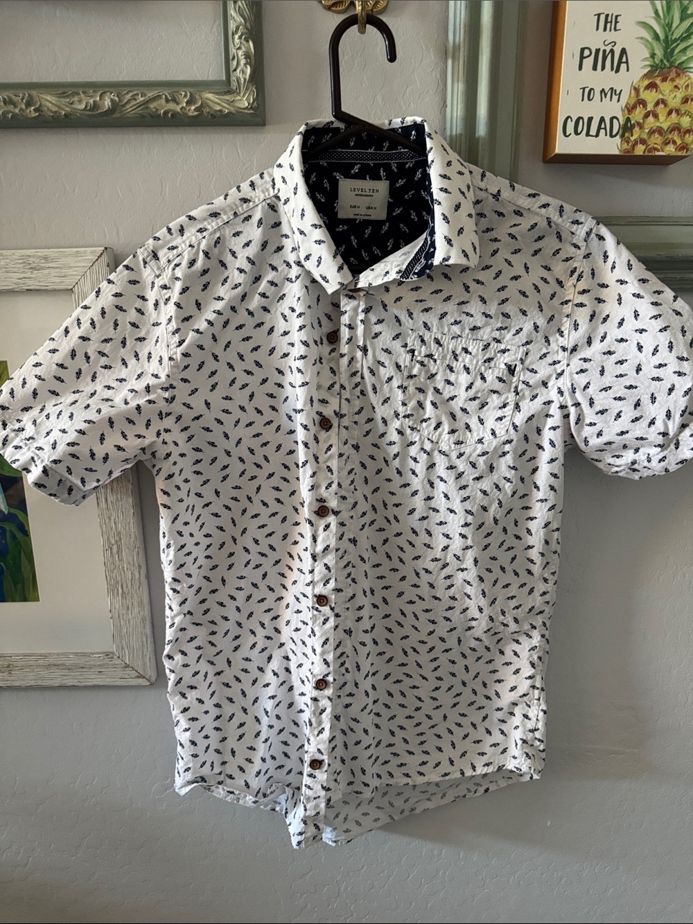 Levi's Kids White Short-Sleeve Shirt with Navy Micro Print